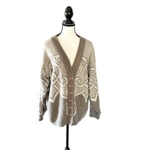 Vintage 80’s Oversized Brown and Cream Cardigan Sweater Unique Double Button